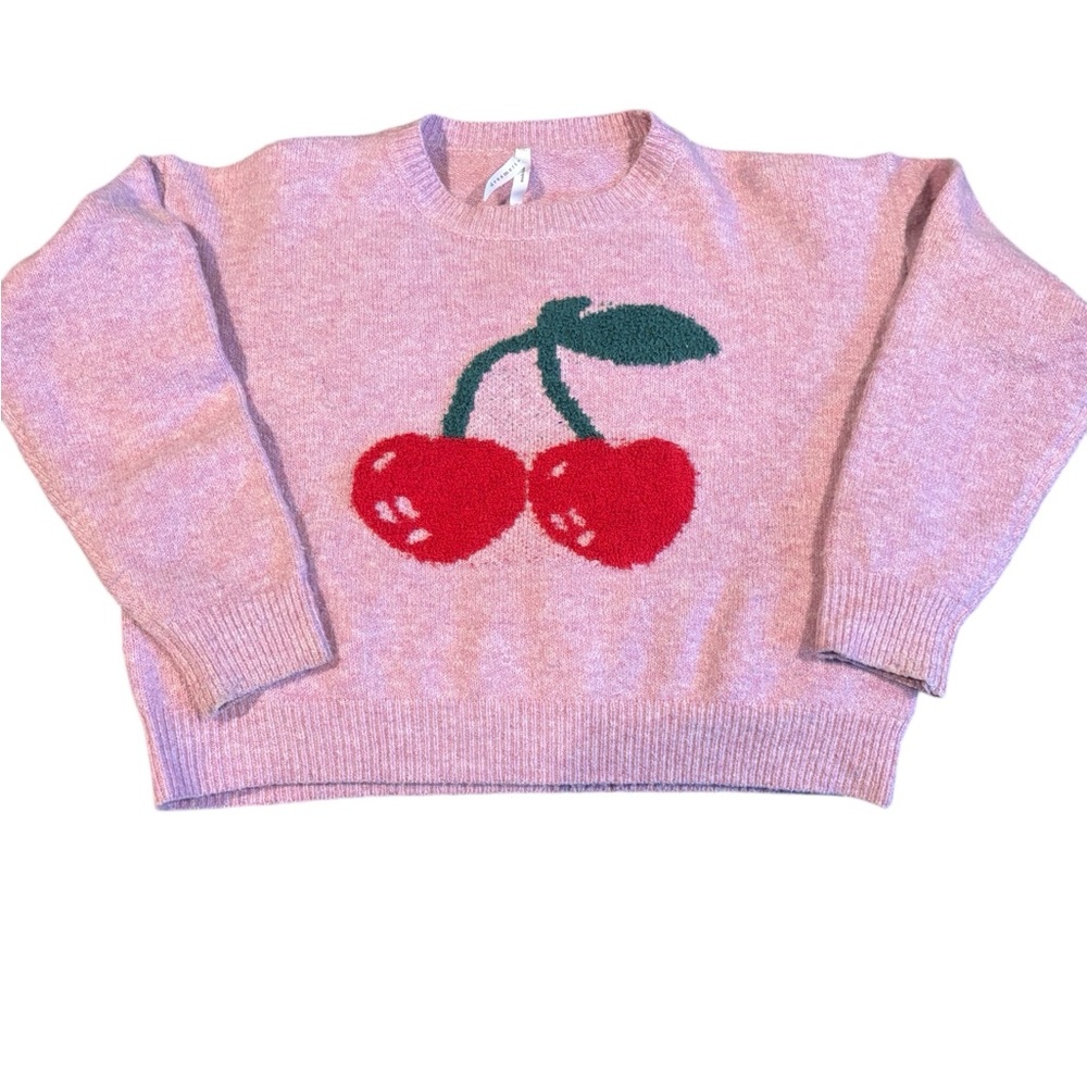 Dreamers Pink Cherry Graphic Sweater Crop Cute Aesthetic